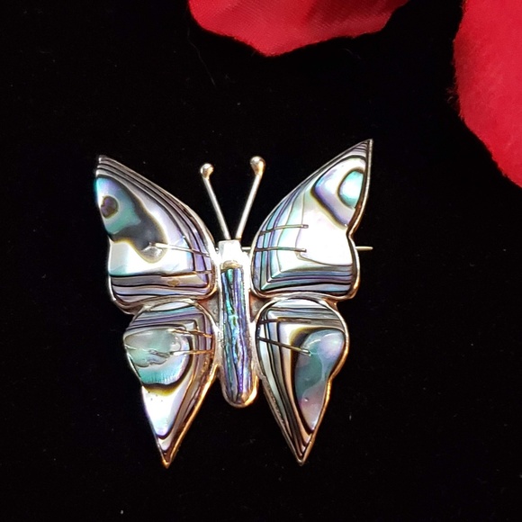 Sterling Silver Jewelry - Butterfly Sterling Silver & Abalone Inlay Brooch